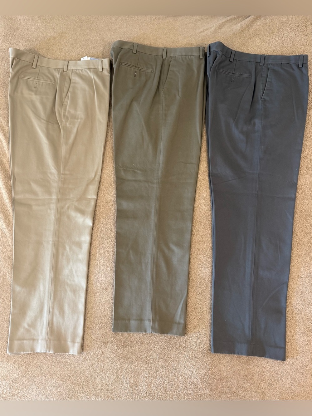 Kirkland Signature Men's Chinos in Tan, Olive, and Charcoal